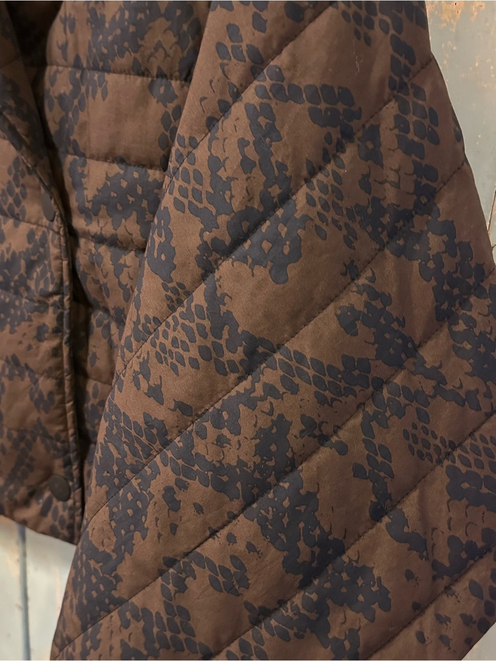 CAbi Brown Quilted Python Print Hooded Shawl-Collar Puffer Jacket - Picture 4 of 7